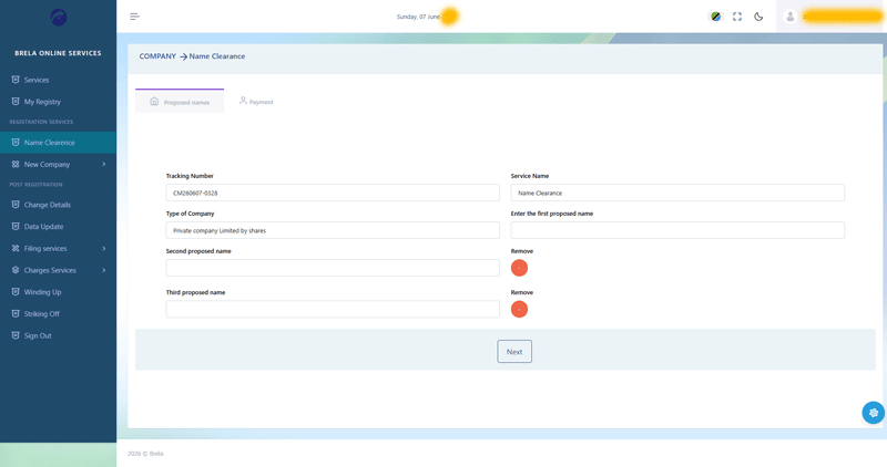 BRELA Online Services (BOS) Name Search & Clearance Interface