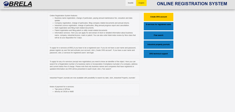 The legacy BRELA ORS interface